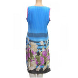 Blue synthetic kurtis for women, size M with a mandarin collar and 3/4 sleeves, multi-color design