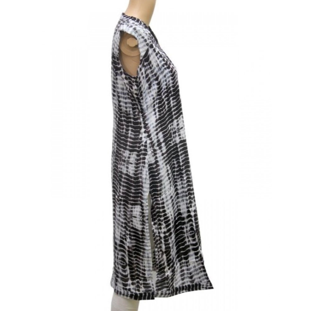 Rayon kurtis set for women, black and white, size L with v-neck and 3/4 sleeves
