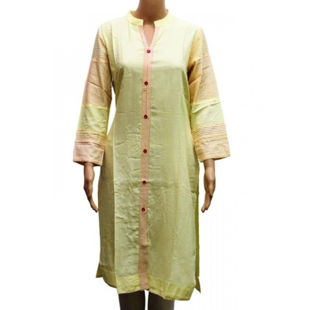 Lemon yellow XL rayon kurtis for women, breathable with v-neck and 3/4 sleeves
