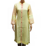 Lemon yellow XL rayon kurtis for women, breathable with v-neck and 3/4 sleeves