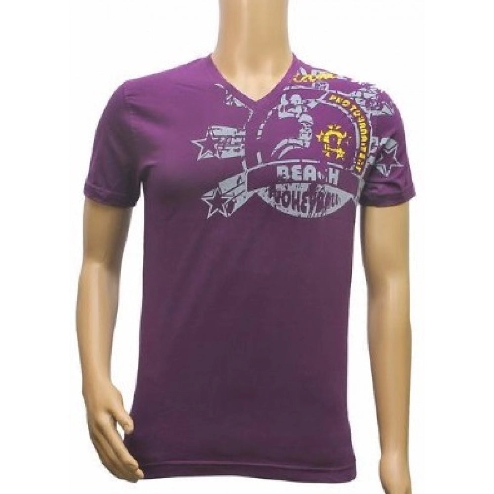 Violet hosiery mix printed men's t-shirt (V neck, half sleeve), vibrant violet apparel for men