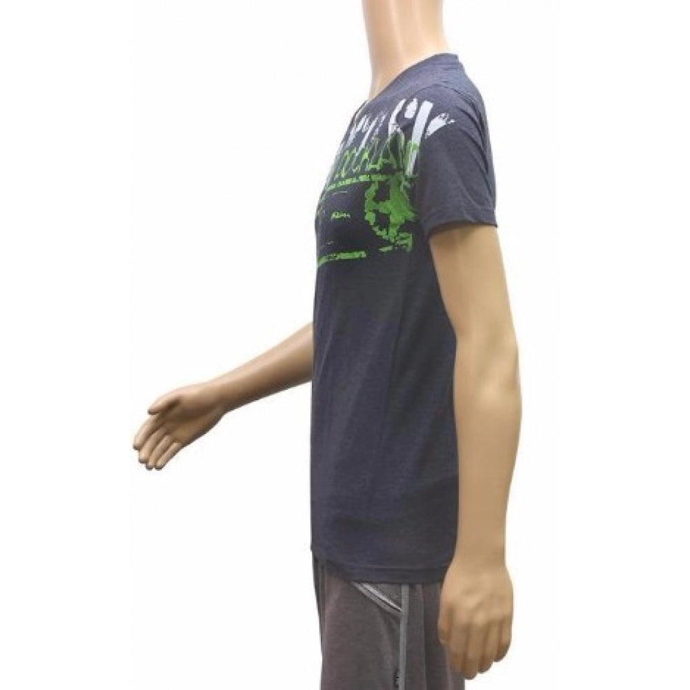 Greyish blue hosiery mix printed men's T-shirt (V neck, half sleeve) - mens fashion apparel on model