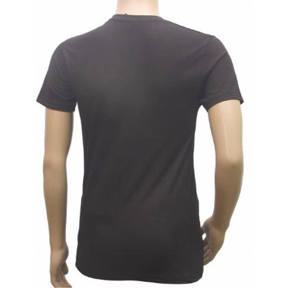Greyish Blue hosiery mix printed men's v-neck t-shirt (half sleeve), mens casual fashion apparel on model