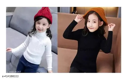 High neck wool kids sweater, solid pattern, premium Indian craftsmanship for baby fashion