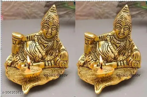 Metal Kuber Deepak murti set of 2 for money and vastu, Indian home decoration for showpiece or office decoration