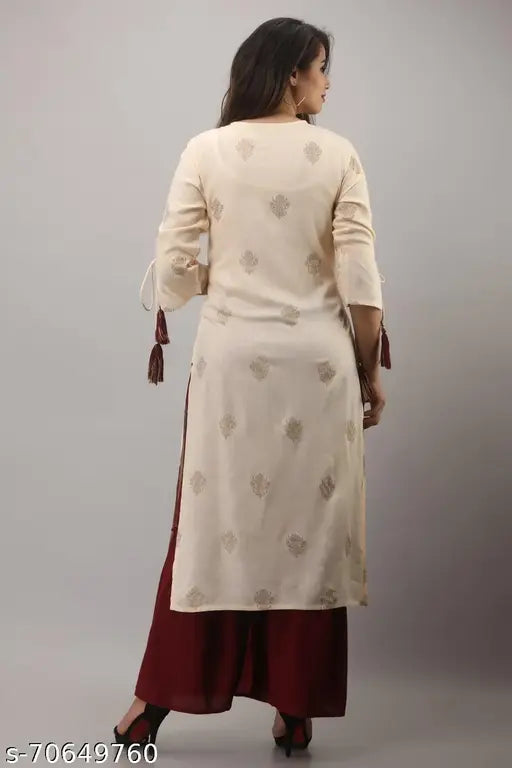 Maasori printed rayon kurta and sharara set, straight fit