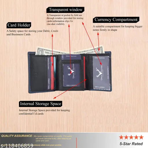 Solid leather trifold wallet, RFID blocking security, handcrafted genuine leather - Urban Leather premium accessory