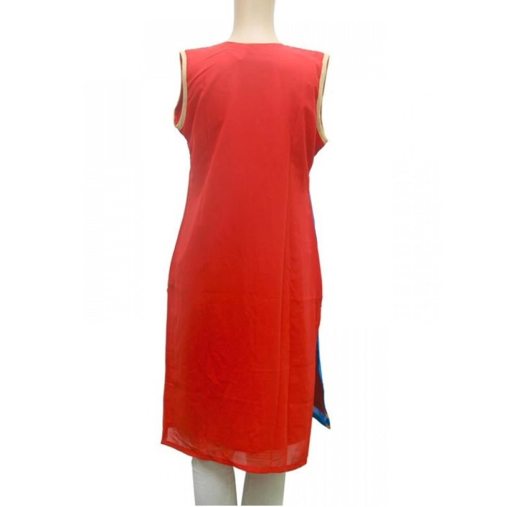 Women's rayon kurtis, synthetic red or green, V-neck with short sleeves, size M, breath 41 inches