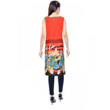 Orange synthetic kurti for women, breathable and sleeveless