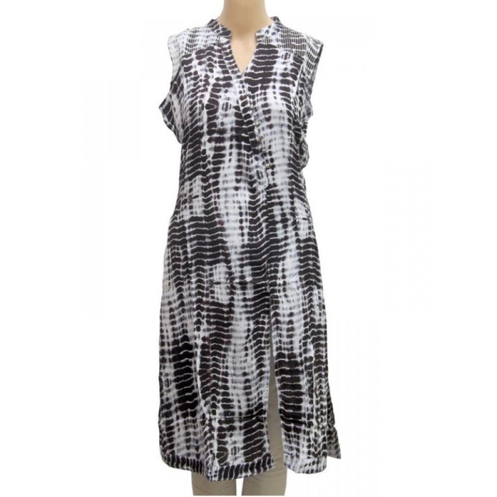 Black and white rayon kurtis for women, breathable 36 inches with v-neck and 3/4 sleeves