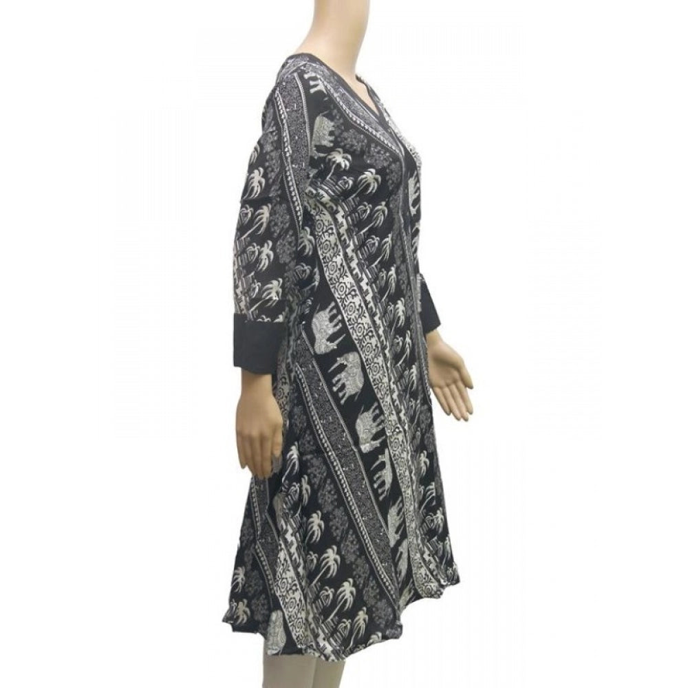 Black rayon XL kurti, breathable cotton women's clothing for fashionable everyday wear