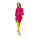 Dark Pink XL Women's Cotton Kurtis, breathable 40, round neck, 3/4 sleeve