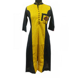 Women's Cotton Kurtis (Yellow, Black) in sizes L, breathable 42, round neck, 3/4 sleeves
