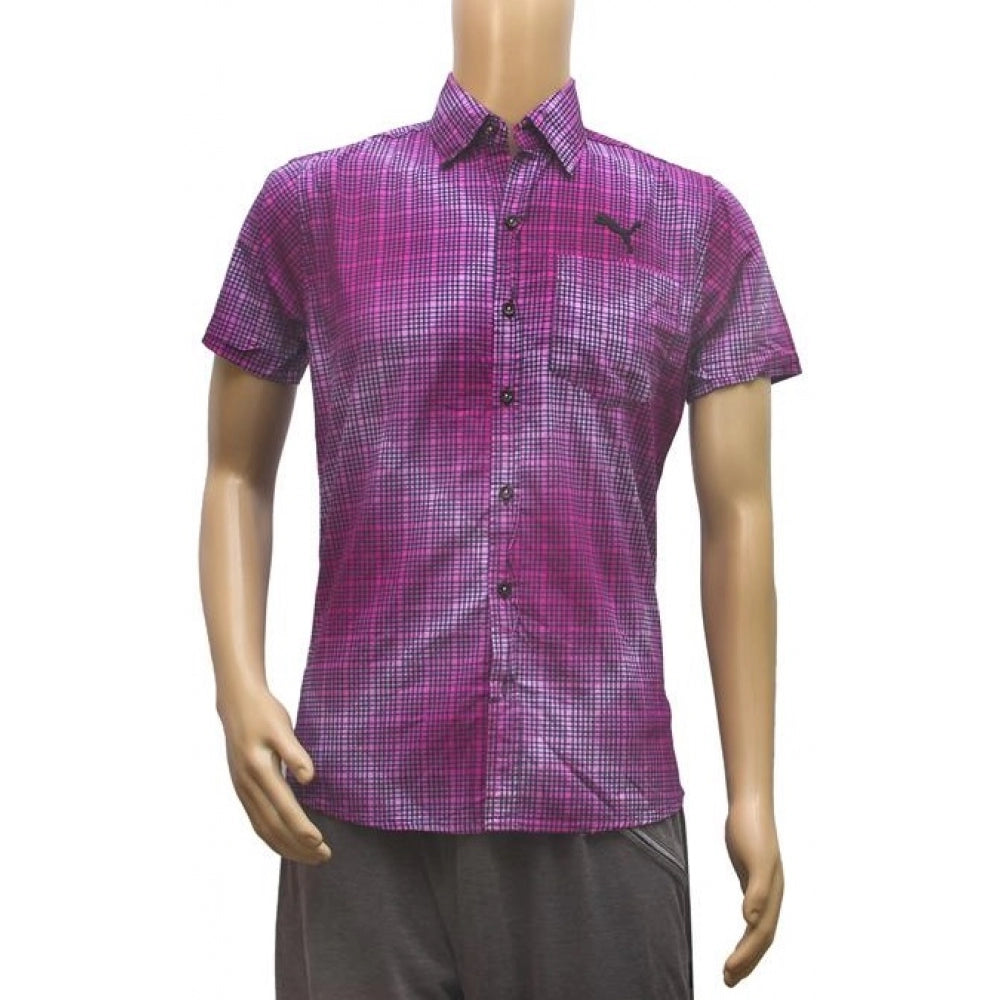 Violet cotton mix casual men's shirt (L), half-sleeve, comfortable fit for everyday wear