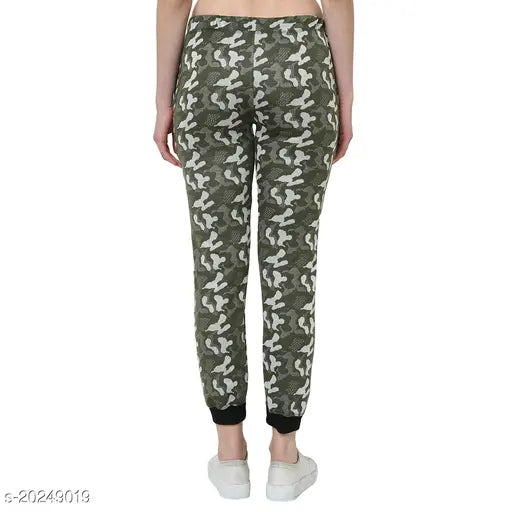 Green camo straight fit trousers for women