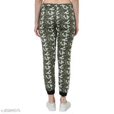 Green camo straight fit trousers for women
