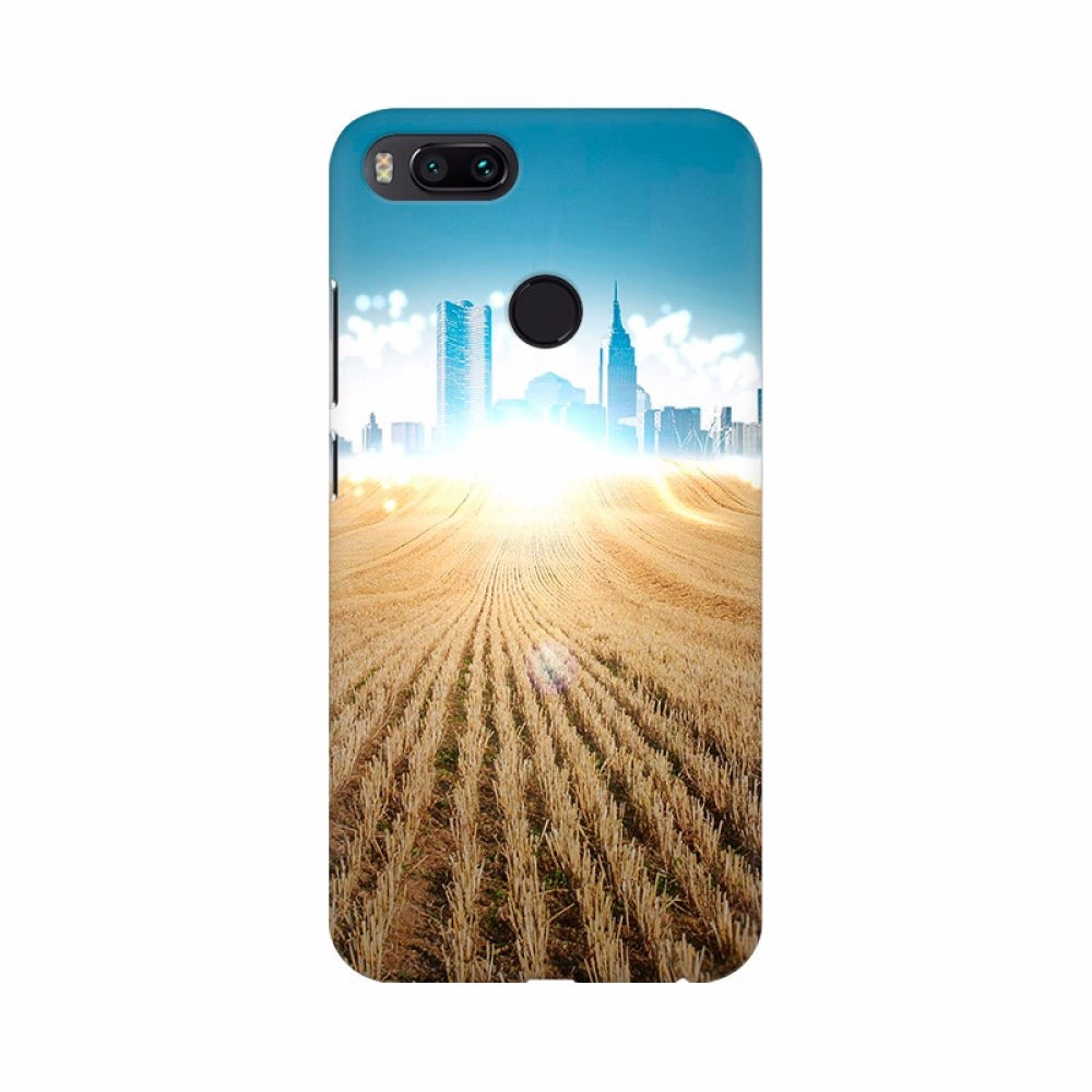 Blue 100% new mobile case with cityscape design, protects phone from scratches and bumps