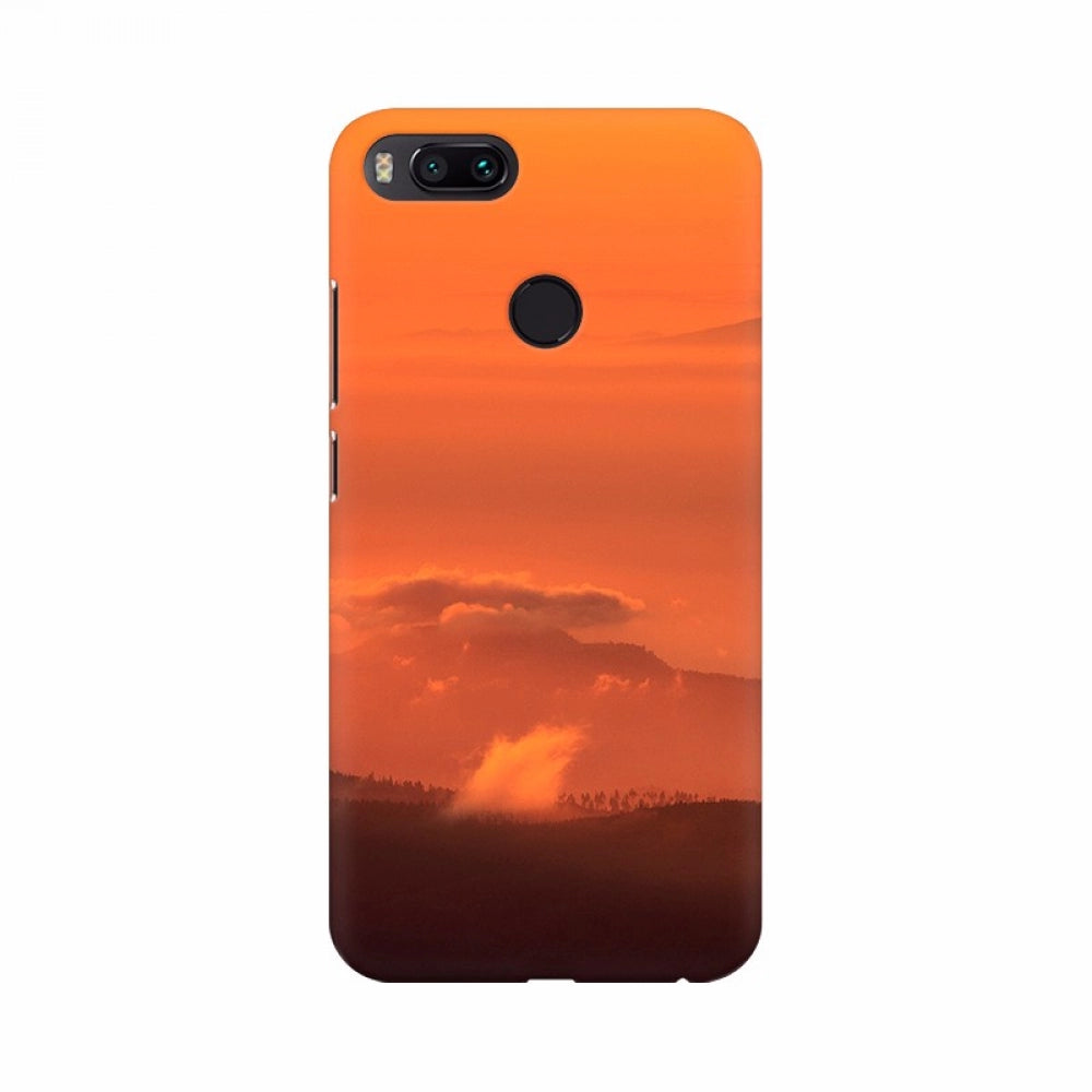 Black mesh phone case, sunset background.