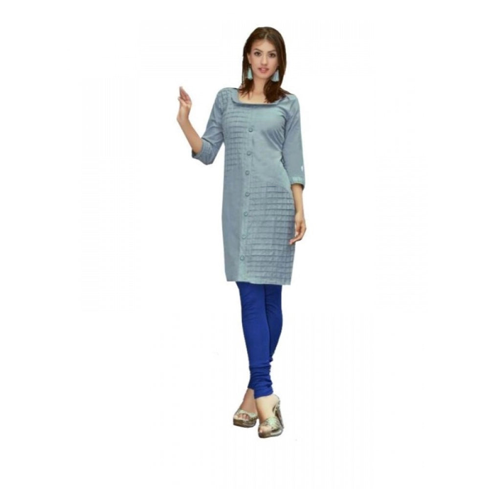 Greyish Blue Cotton Kurtis for Women, size L with 3/4 sleeves and mandarin collar, breathable fabric for stylish comfort