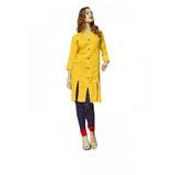 Yellow cotton kurtis with zip neck and 3/4 sleeves, breathable and stylish women's fashion wear