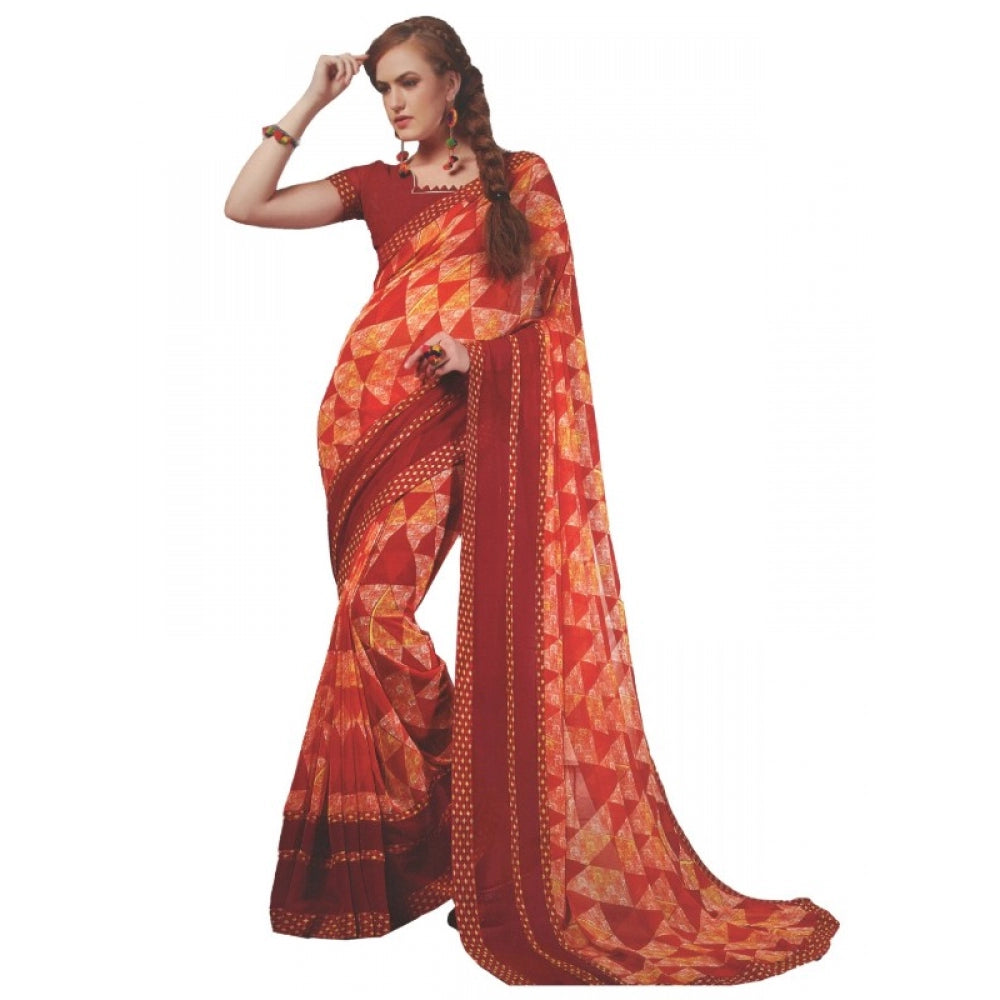 Red Georgette Digital Printed Saree (6.25m), soft and vibrant Indian women's fashion