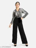 New fancy women's jumpsuit, printed net Lycra with long sleeves. Fashionable plus-size apparel for women on mannequin