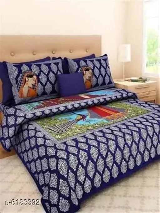 Attractive printed cotton 140 thread count double bed sheet (90x100), king size, pack of 1, India