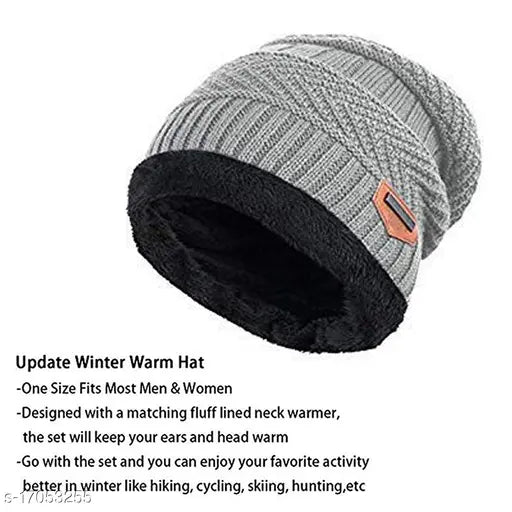 Grey wool cap set, two free size balaclavas with neck muffler, Indian handcrafted winter essentials