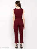 Urbane ravishing women's sleeveless jumpsuit in poly crepe, solid net style, XS to XL sizes available