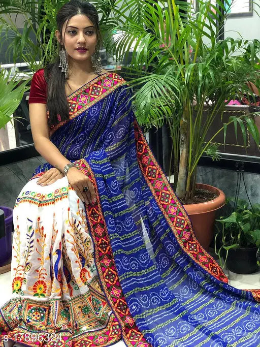 Georgette sari with bandhani pallu, serena fabrics