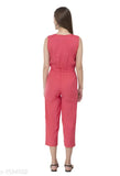 Stylish rayon jumpsuit for casual and partywear, solid pattern, sleeveless, size S-XL on mannequin