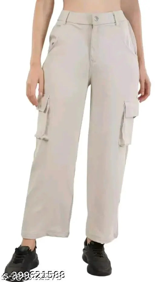 Khaki cotton women's cargo-style joggers