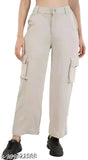 Khaki cotton women's cargo-style joggers