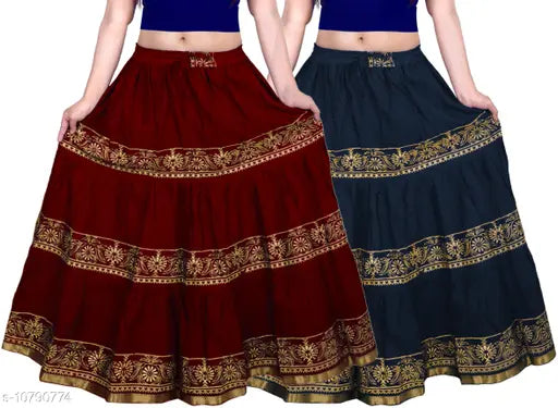 Block printed rayon ethnic skirts for women, set of 2 from Kashvi Fabulous