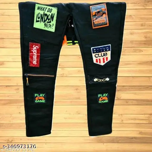 Black denim slim fit premium jeans for men - modern style, lightweight, stretchable & breathable. Sizes: 26 (w:26in, l:39in), 28 (w:28in, l:39in), 30 (w:30in, l:39in). Made in India