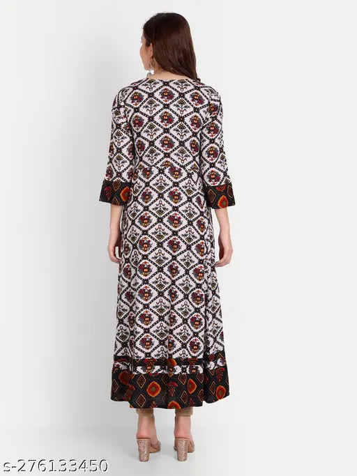 Rayon designer handwork gown, printed combo, three-quarter sleeves, Indian fashion, women's formal wear