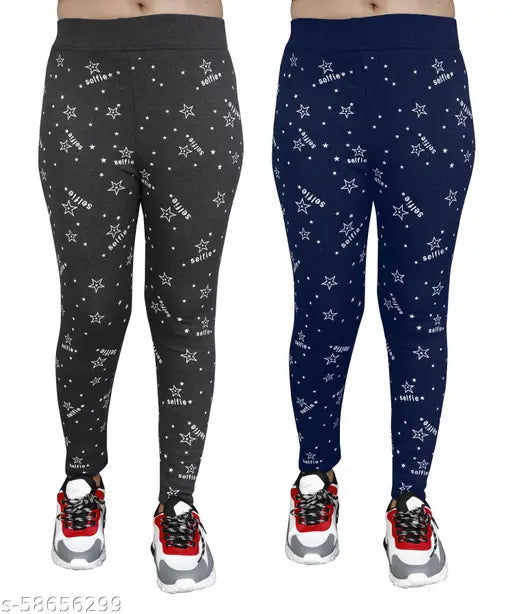 Printed cotton blend jeggings for women's everyday use, stretchable and versatile for pairing with t-shirts or shirts. Available in various sizes (26, 28, 30, 32, 34, 36, Free Size) and originating from India