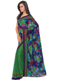 Printed Faux Georgette Green Color Saree