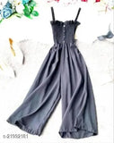 Trendy rayon sleeveless jumpsuit for women, solid-pattern partywear on model, M size, India origin