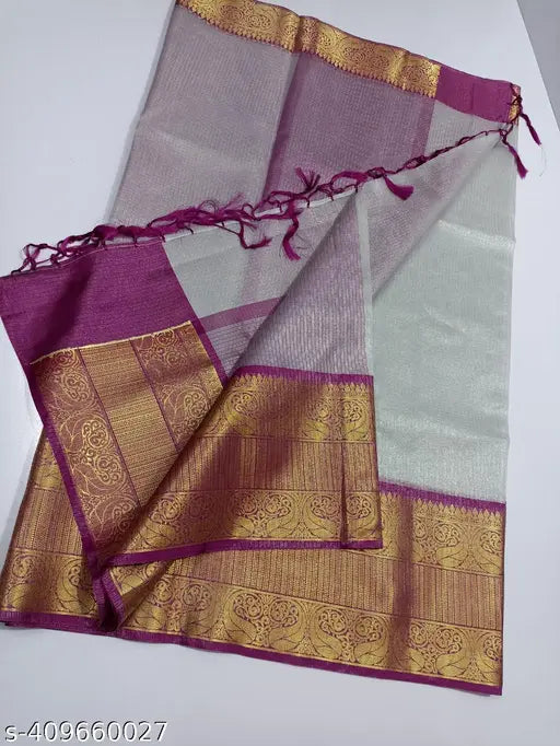 Tissue kota check saree, soft silk fabric with solid net pattern, Indian-made, free size