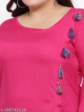 FAZZN Plus Size Rayon Pink Kurti with Full Sleeves - soft, breathable, flattering knee-length style in 10 sizes, India origin