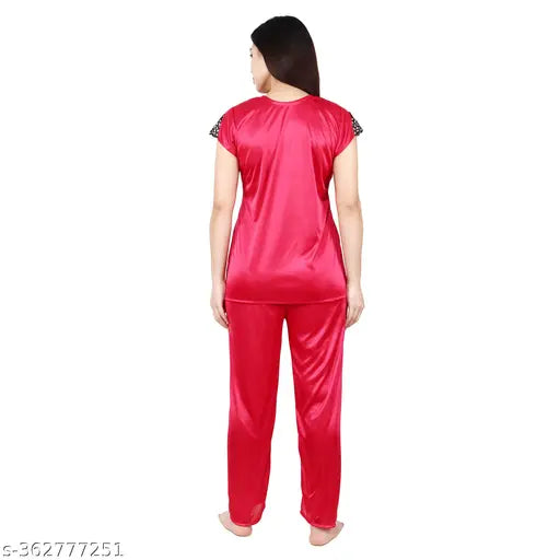 Comfortable satin nightsuit set for women and men, free size, solid-colored pajamas with short sleeves, cozy lounge wear for sleep