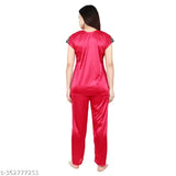 Comfortable satin nightsuit set for women and men, free size, solid-colored pajamas with short sleeves, cozy lounge wear for sleep