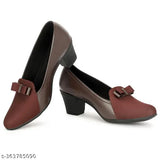 Maroon leather dress shoes, high heels with buckle, women's footwear