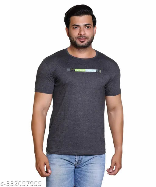 Grey cotton blend MEXMY men's typography round t-shirt, short sleeves, regular fit, printed pattern, size M (19in chest, 26in length)