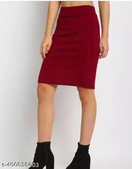 Women's stretchable pencil knee length mini skirt in high quality material