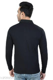 Solid Men 100% Cotton Super Combed Polo Neck Black T-Shirt Full Sleeve