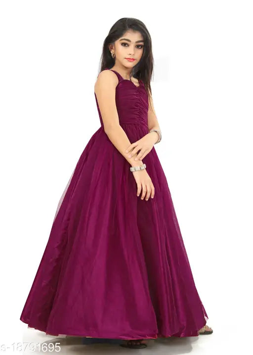 Purple net ethnic gown, sleeveless, 15-16 years size, Indian origin