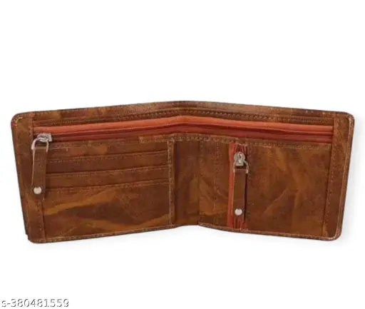 Trendy HRF STAR PU Leather Wallet, features 2 zip-lock compartments, 5 card slots, and 2 currency pockets, showcasing classic style and durability