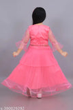 Embroidered net Lahenga Choli for kids, three-quarter sleeves, mirror work dress for special events, India origin